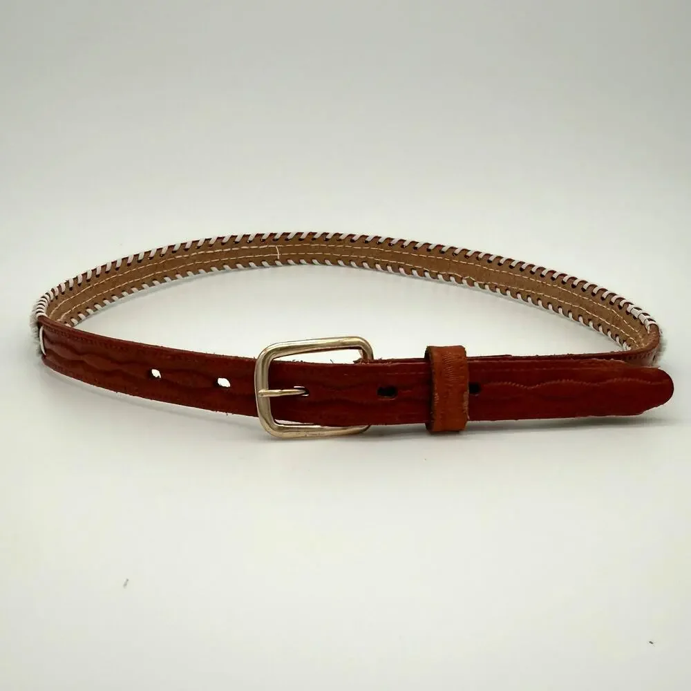 Vintage Hand Beaded Leather Belt Southwest Western Size 28